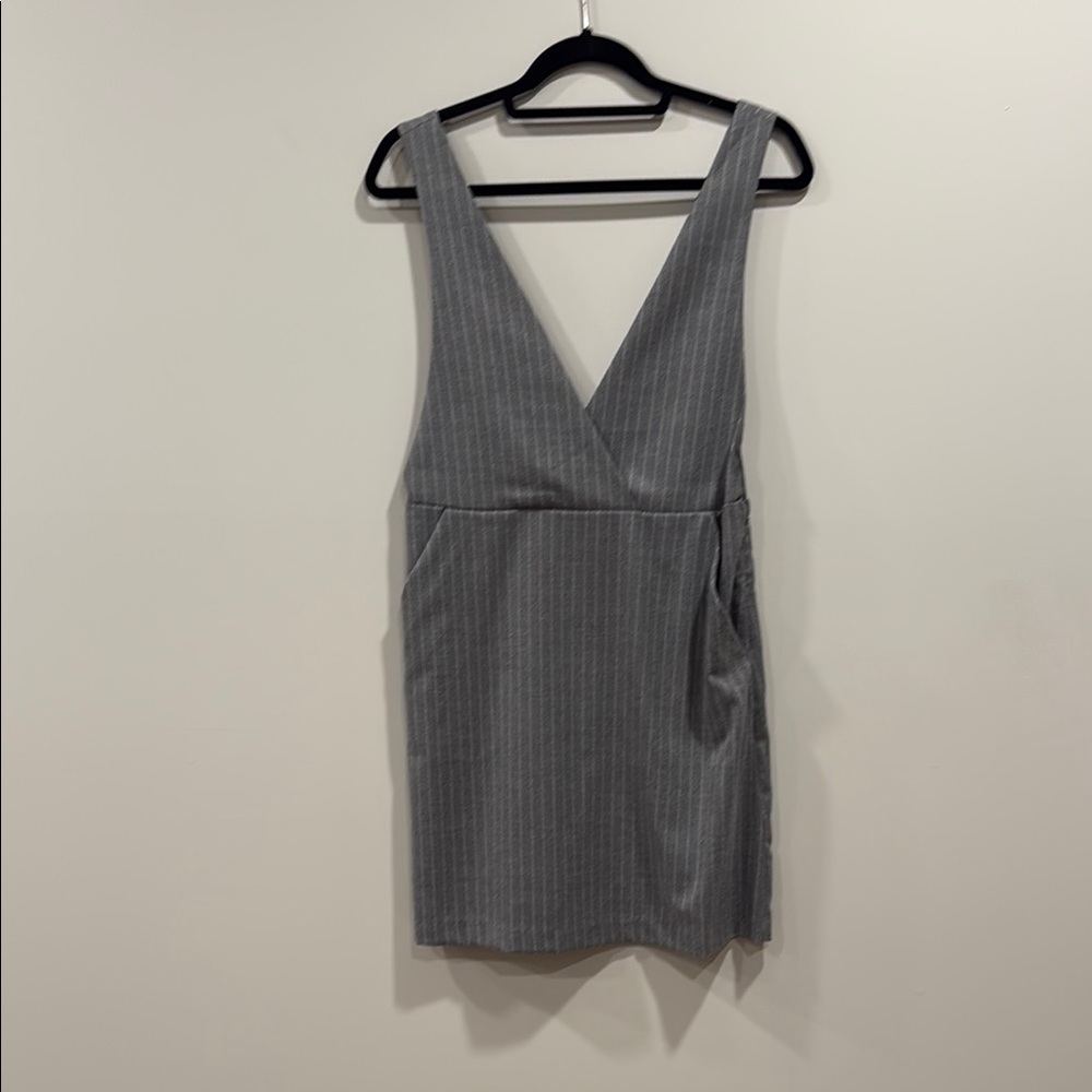 Gray Pinstripe Sleeveless Overall Dress